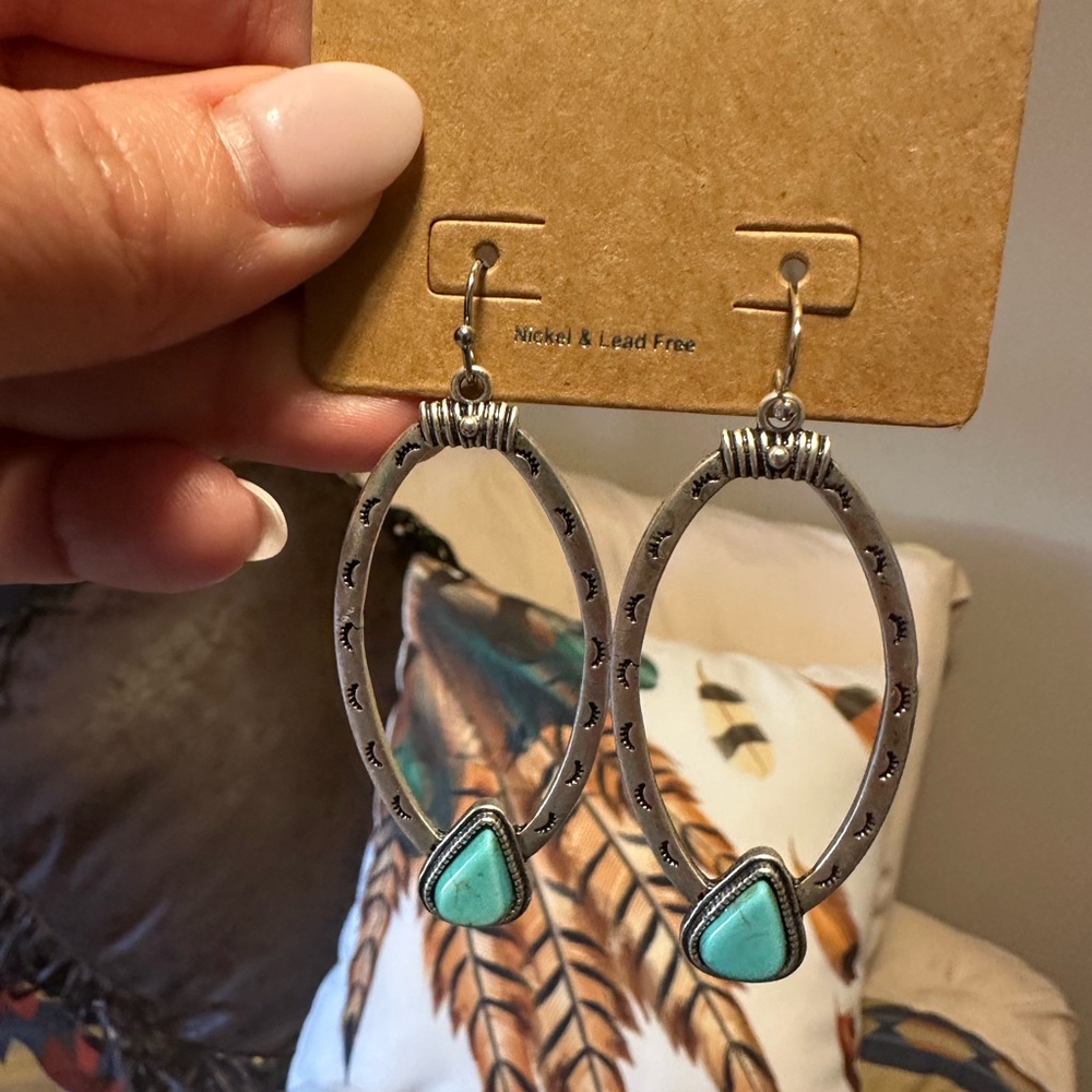Turquoise Teardrop Oval Dangle Earrings - Women Jewelry